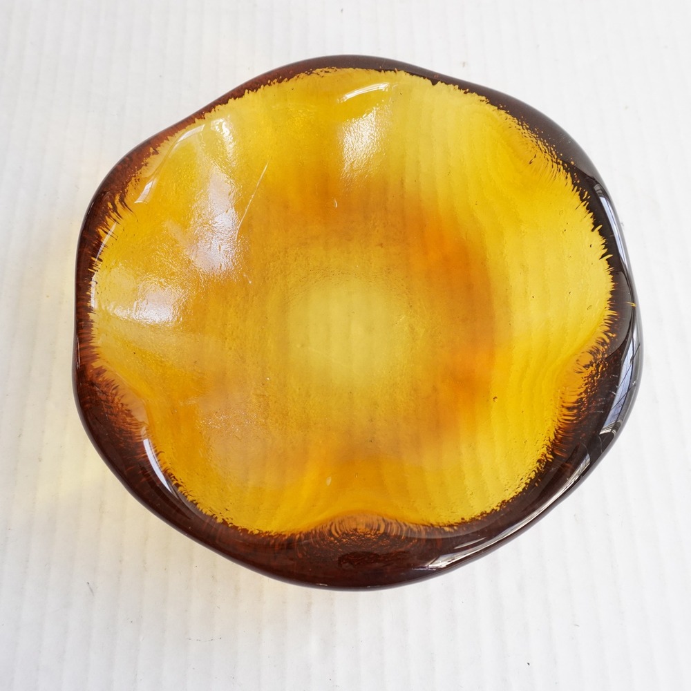 VTG 60s Amber‎ Glass Ashtray Candy Dish Organic Shape Mid Century Modern